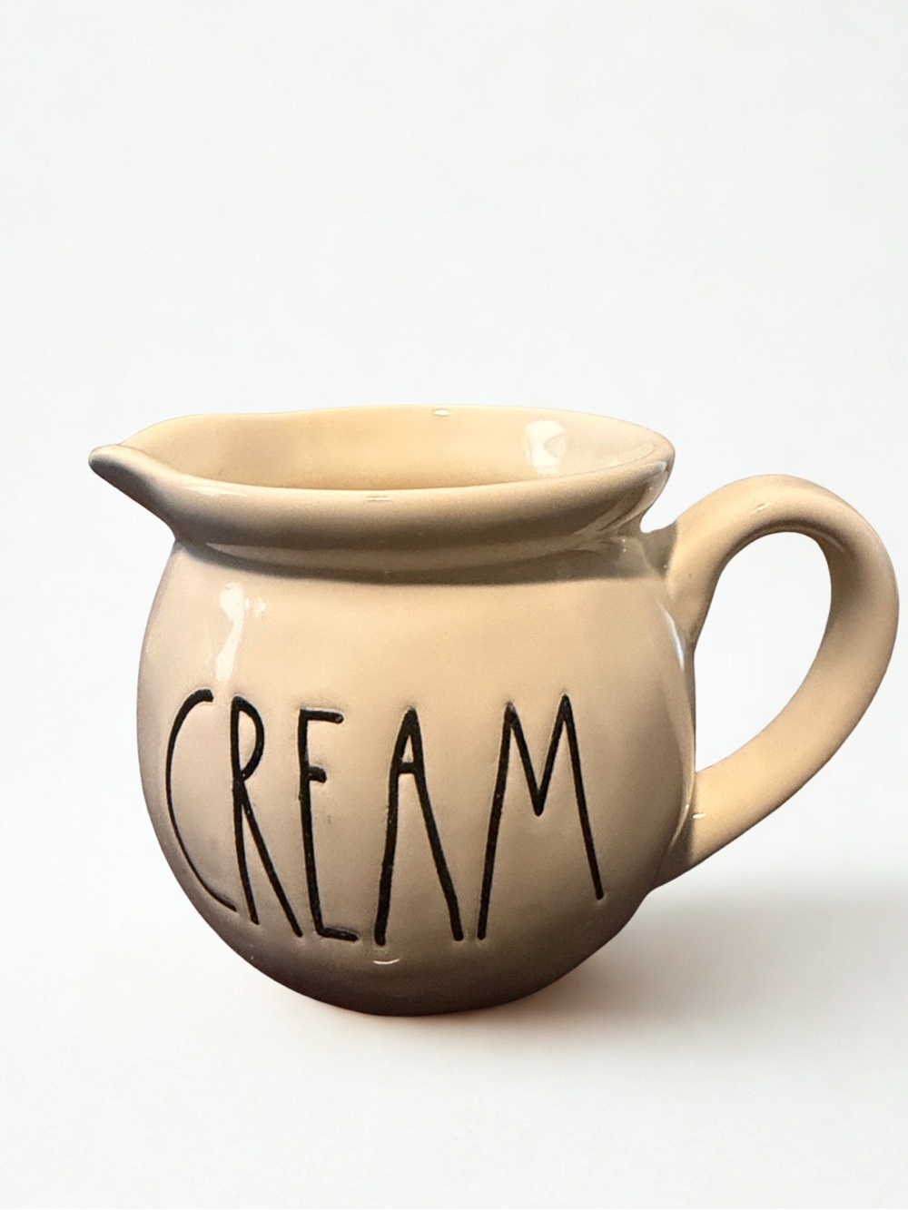 Rae Dunn Cream Ceramic Pitcher with Black Lettering
